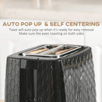 Black 2-slice toaster with auto pop-up and self-centering slots