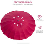 Red parasol canopy with central wind vent and polyester fabric hub.