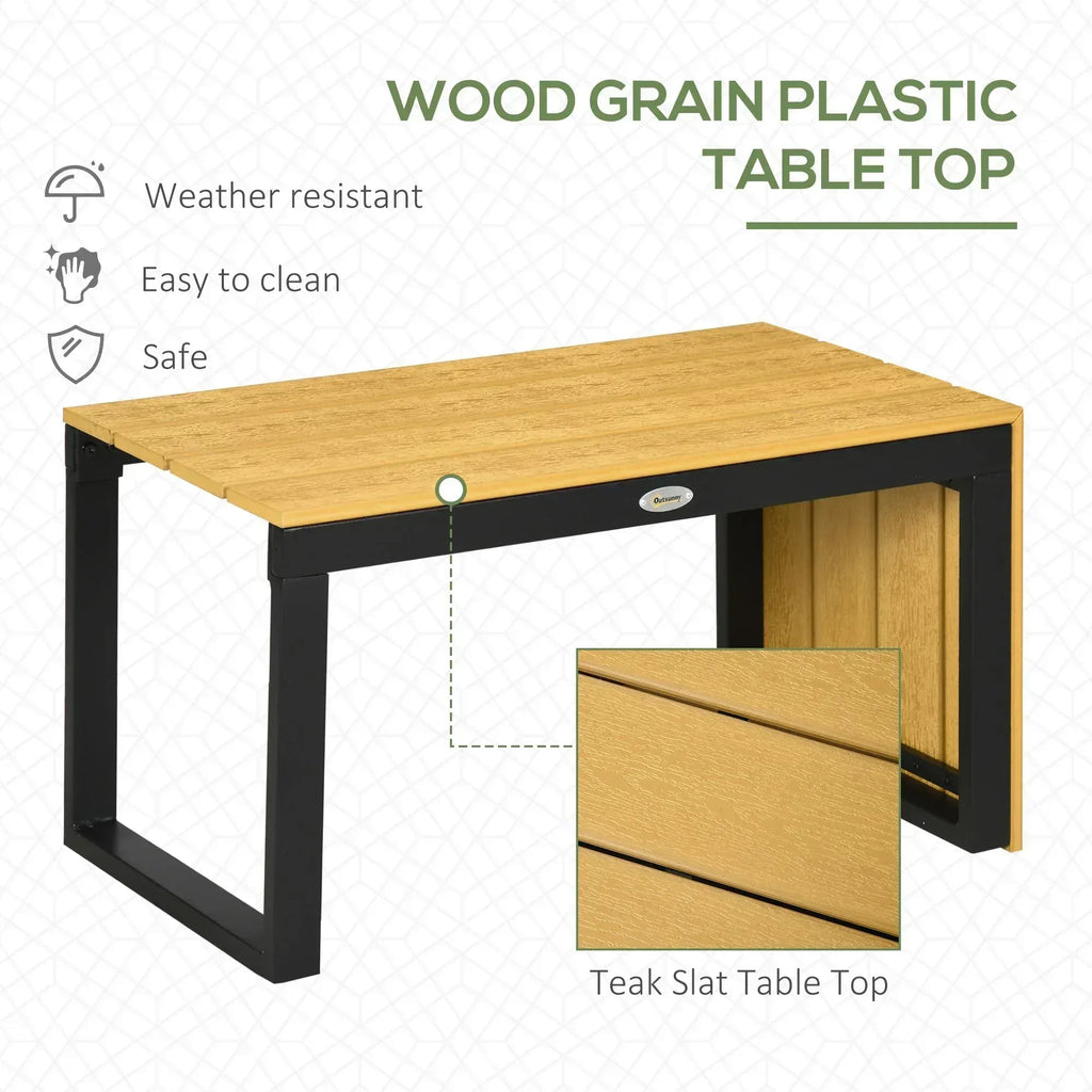 3 Pieces Patio Furniture Set, Outdoor Garden Sofa Conversation Set w/ Padded Cushions, Wood Grain Plastic Top Table and Side Panel, Dark Grey - Bobobiy