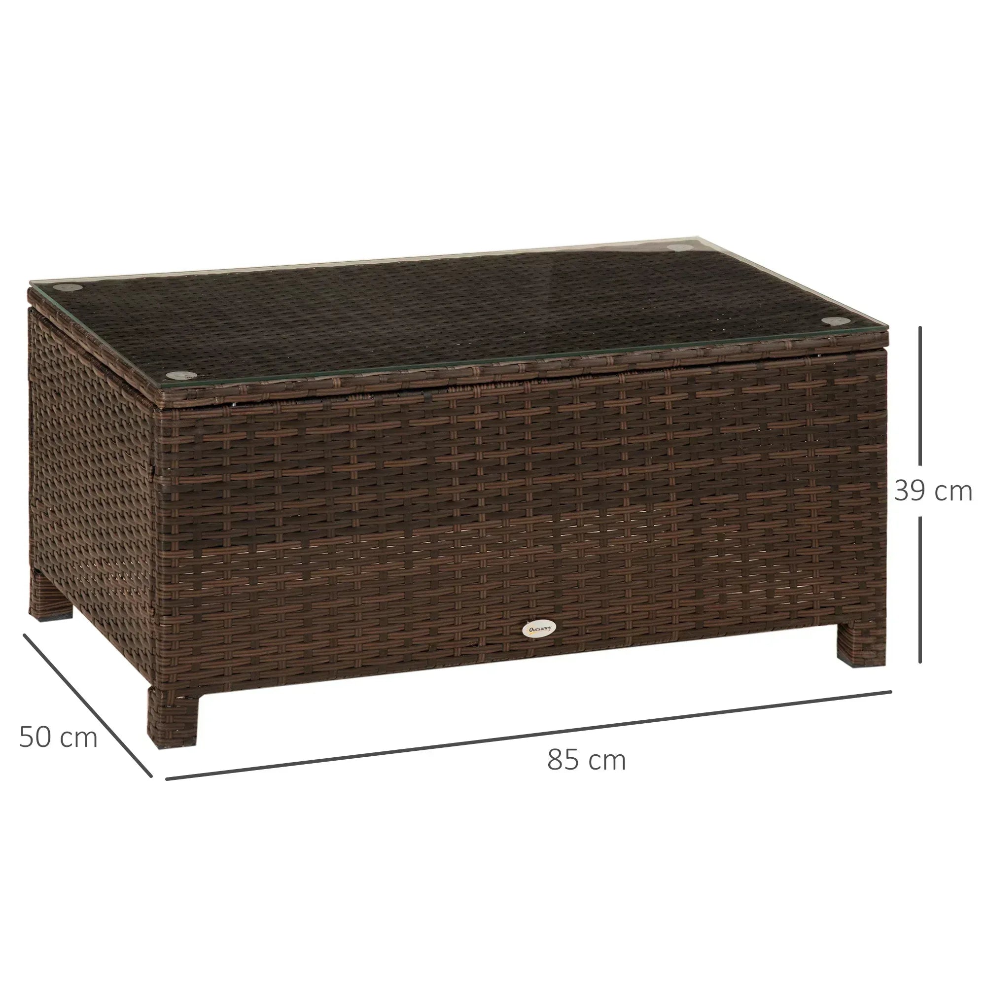 PE Rattan Garden Coffee Table with Glass Table Top - Brown - Bobobiy