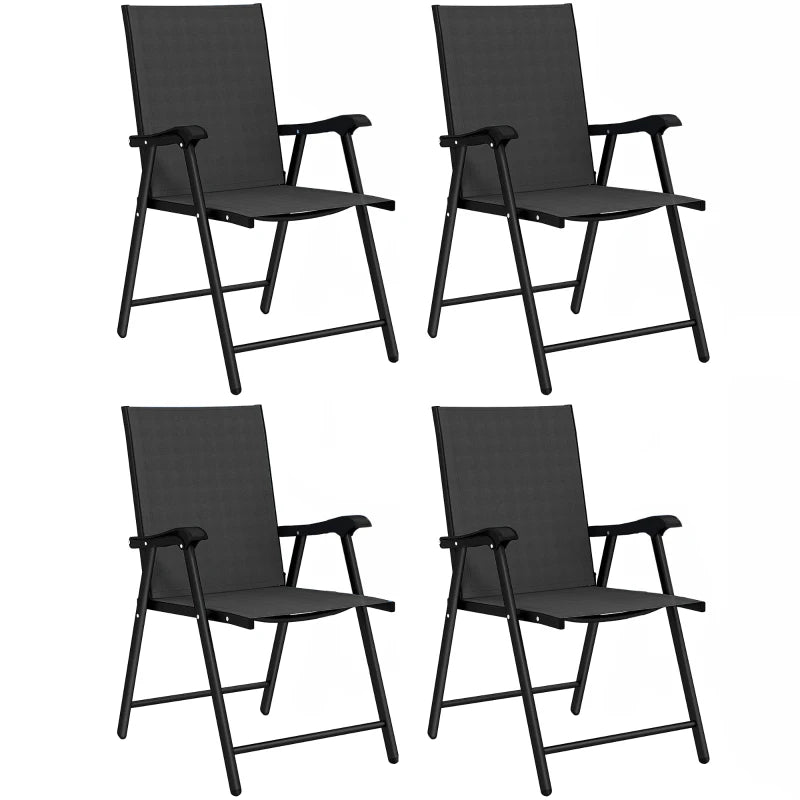 Set of 4 black folding high-back garden dining chairs with armrests, texteline seat
