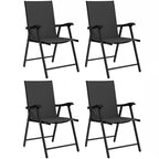 Set of 4 black folding high-back garden dining chairs with armrests, texteline seat