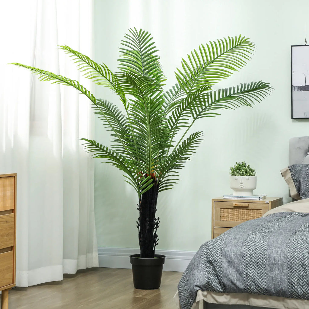 Homcom 175cm Artificial Areca Palm Tree with 16 PE Leaves, Decorative Artificial Plant with Plastic Pot and Flocked Soil