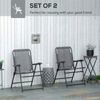 Grey folding armchairs set of 2 with armrests and mesh backs on patio