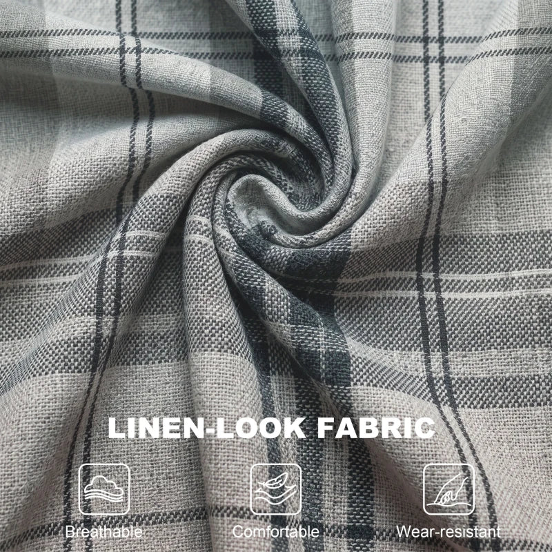 Linen-look plaid upholstery fabric in blue-gray tones