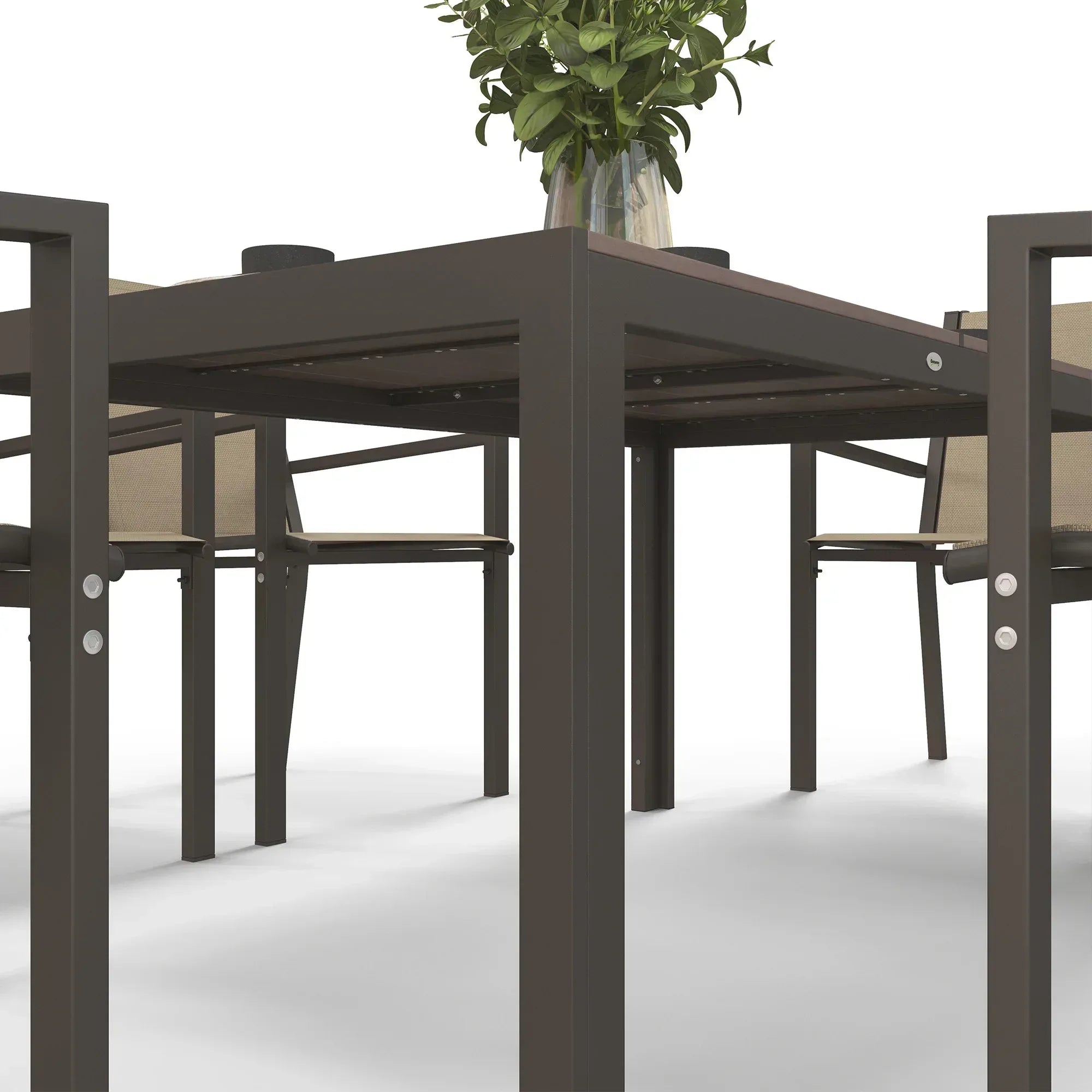 Seven-Piece Garden Dining Set, with Plastic Wood-Top Table - Brown - Bobobiy