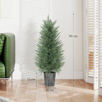 Artificial cypress tree in gray textured pot, green needles, about 90 cm tall