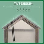 Cold frame greenhouse with pointed tilt roof and hinged open cover