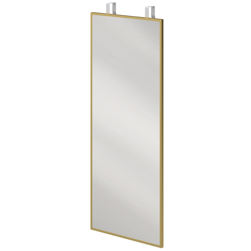 Rectangular full-length wall mirror with gold-tone frame, thin profile.