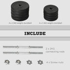 Black adjustable dumbbell weight plates with connecting rods and screw nuts