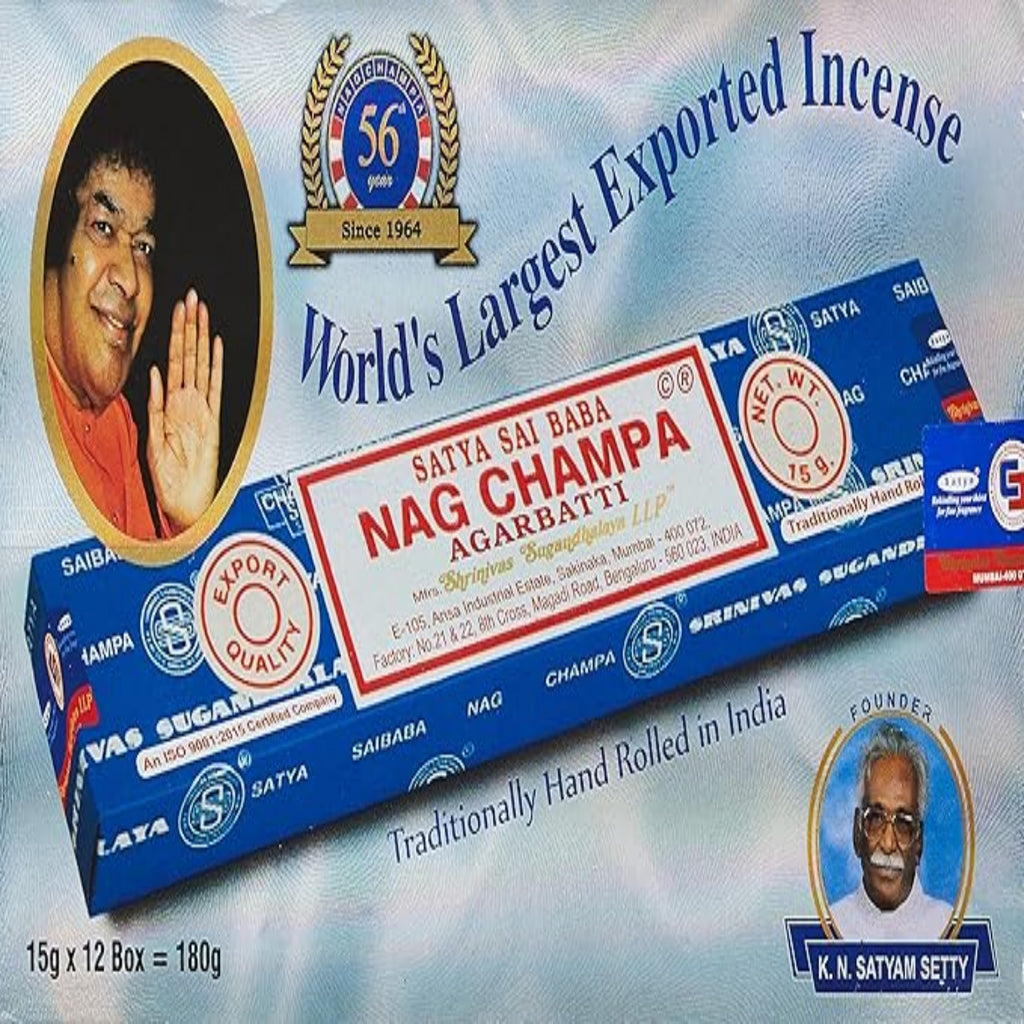 Set of 12 Packets of Nagchampa Incense Sticks by Satya
