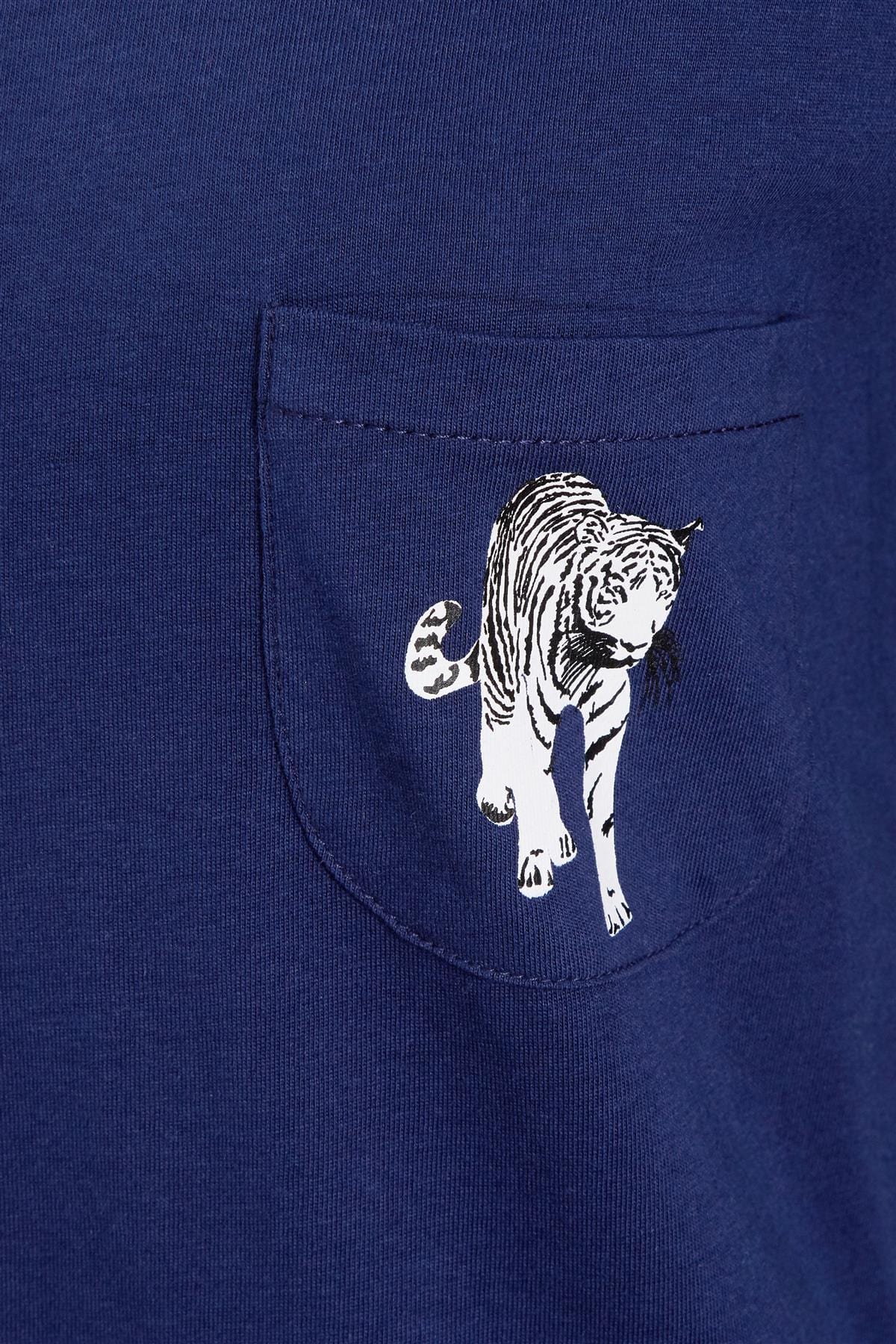 Navy Tiger Print Cotton Pyjama Set for Women 100% Soft Cotton Relaxed Fit Nightwear Perfect for Lounging and Sleeping Multiple Sizes Available