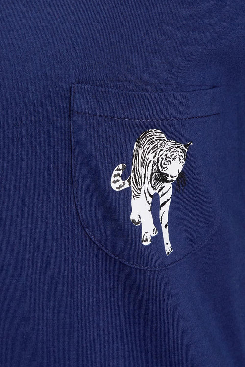 Navy Tiger Print Cotton Pyjama Set for Women 100% Soft Cotton Relaxed Fit Nightwear Perfect for Lounging and Sleeping Multiple Sizes Available