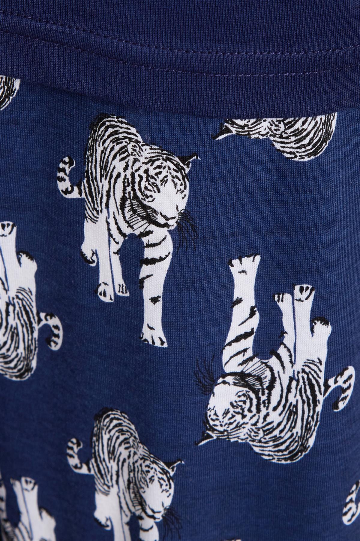 Navy Tiger Print Cotton Pyjama Set for Women 100% Soft Cotton Relaxed Fit Nightwear Perfect for Lounging and Sleeping Multiple Sizes Available