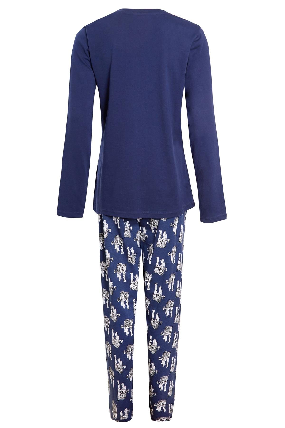 Navy Tiger Print Cotton Pyjama Set for Women 100% Soft Cotton Relaxed Fit Nightwear Perfect for Lounging and Sleeping Multiple Sizes Available