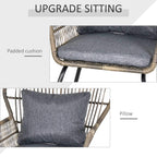 Grey rattan chair with padded seat cushion and matching square back pillow