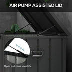 Dark grey galvanized steel storage box with air-pump assisted lid and support struts.