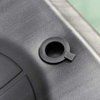 Black fill port on weighted base for filling basketball hoop stand