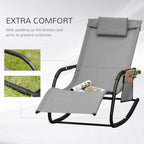 Grey rocking sun lounger chair with thick padded seat and removable headrest