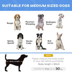 Pet bed sizing guide graphic with medium dog silhouettes