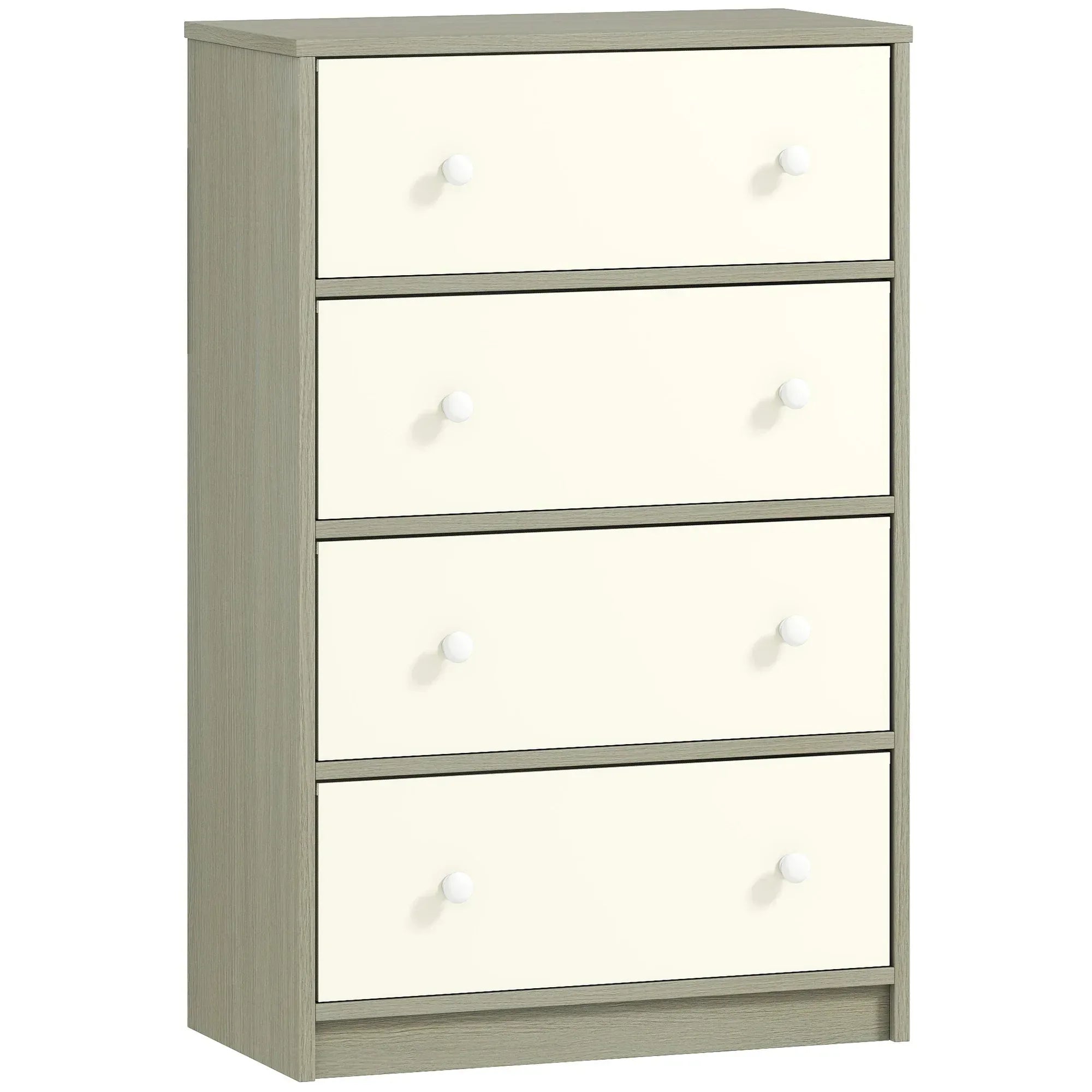 Chest of Drawers, Dresser with 4 Fabric Drawers - White and Grey - Bobobiy