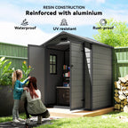 Dark grey resin garden shed reinforced with aluminum, waterproof and UV-resistant