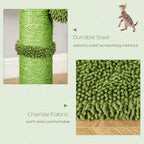 Green sisal scratching post and cactus tree texture with soft chenille hammock