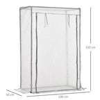 White mini greenhouse frame with clear PE cover and roll-up front door