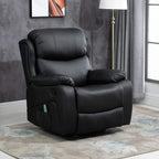 Black PU leather reclining armchair with built-in side panel and swivel base