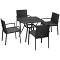 Five-Piece Garden Dining Set, with Rattan Seat Chairs and Cushions - Black - Bobobiy