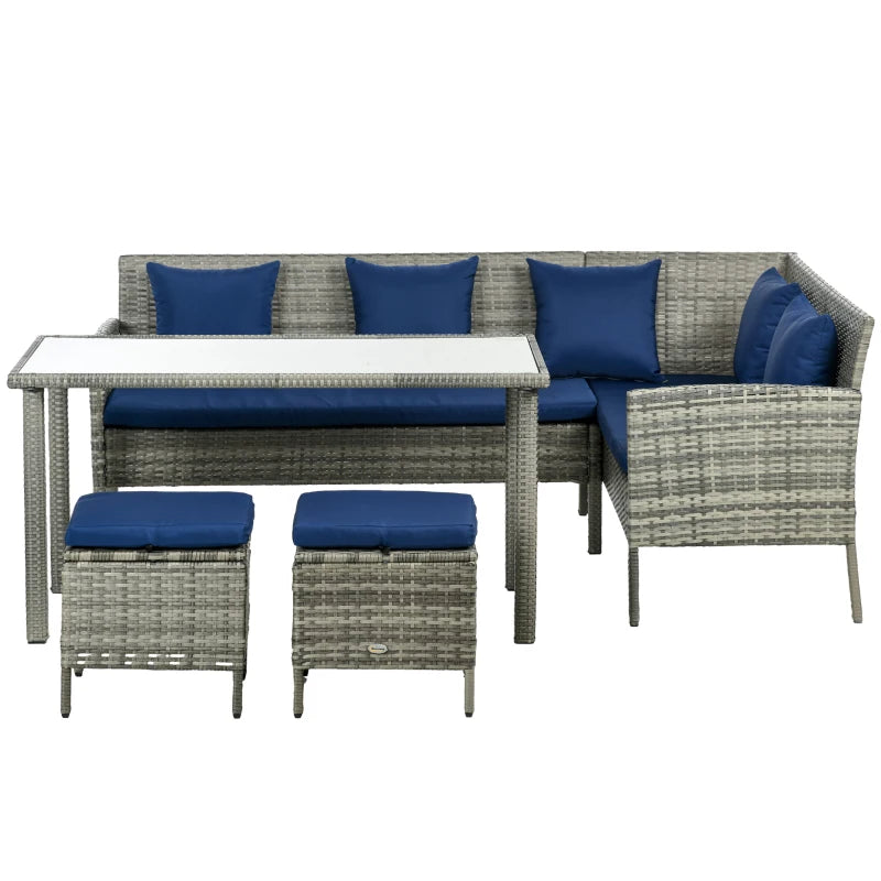 5 Pieces Rattan Garden Furniture Set with Dining Table, Cushions - Dark Blue