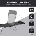 Black sun lounger with multi-position adjustable backrest and padded headrest cushion