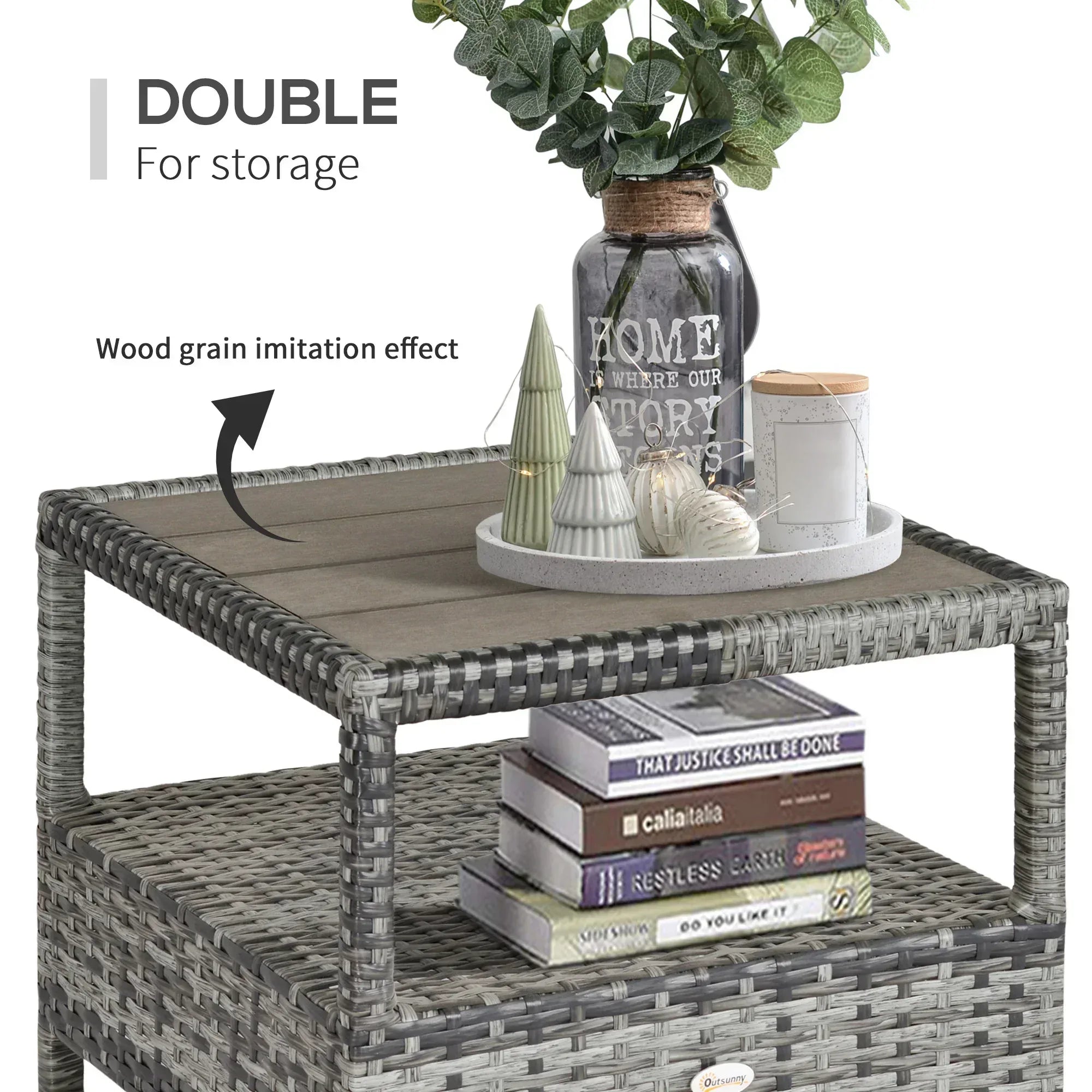 2 Seater Patio Wicker Chaise Lounge Sofa Set with Fabric Cushion, Grey - Bobobiy