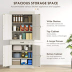 White kitchen cupboard with wide open shelving and a front drawer for storage