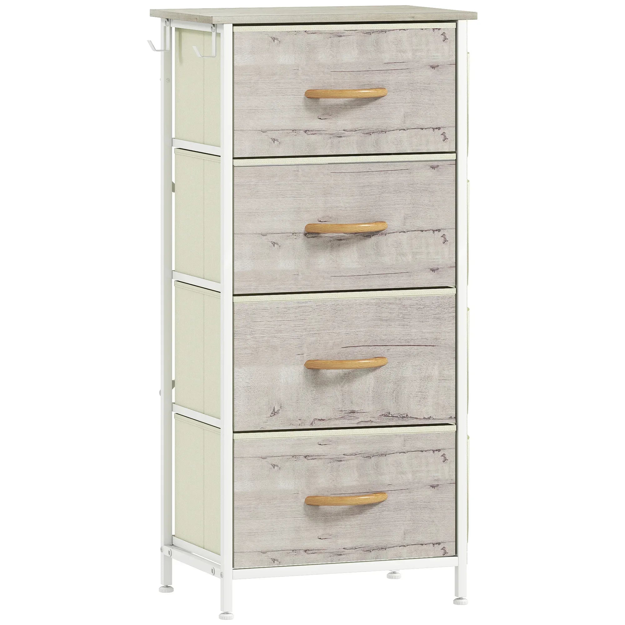Chest of Four Fabric Drawers - Natural Wood Finish - Bobobiy