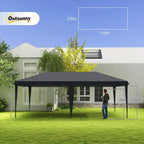 Black adjustable-height pop-up gazebo canopy tent over a lawn yard space