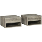 Wall-mounted bedside table set of 2, grey wood-effect boxes with open shelves