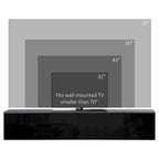 Glossy black floating TV cabinet with size markings for wall-mounted use