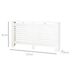 White MDF radiator cover cabinet with horizontal slat panels and open front vents.