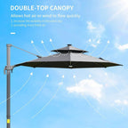 Dark grey double-top cantilever parasol with vented canopy for airflow