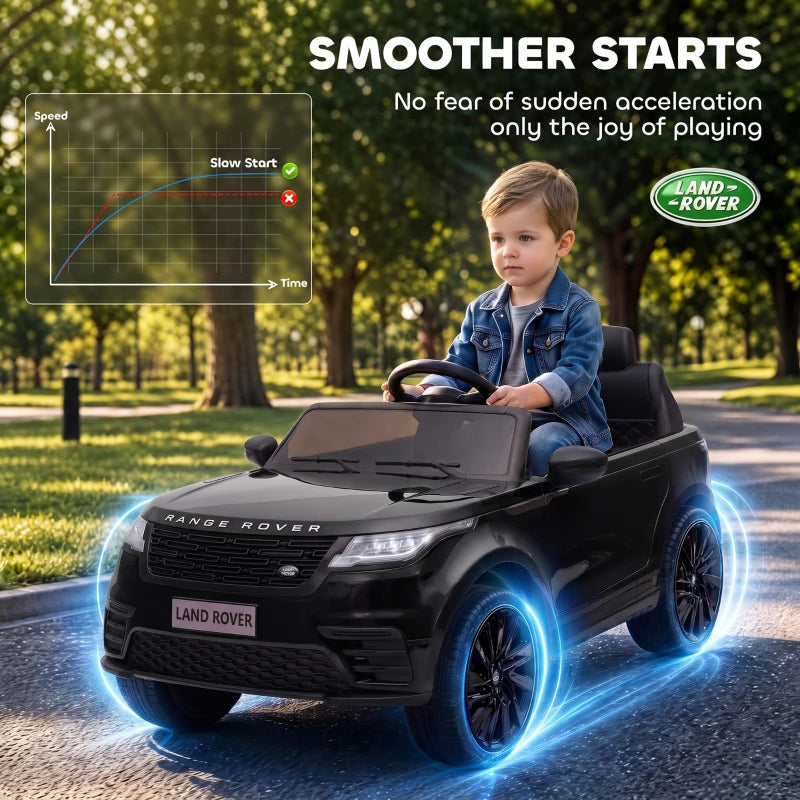 Black ride-on electric car with blue wheel lights and front headlights on
