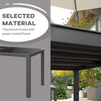 Grey aluminium outdoor table with power-coated frame and glass tabletop