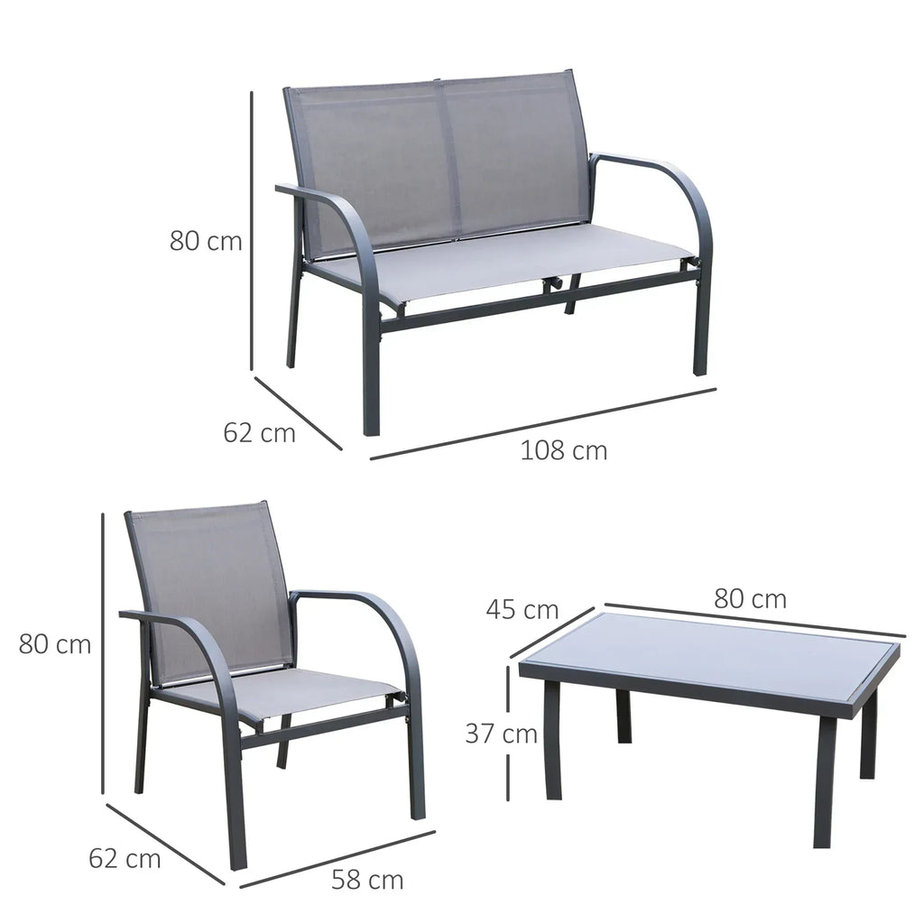 Four-Piece Minimal Garden Patio Set - Grey - Bobobiy