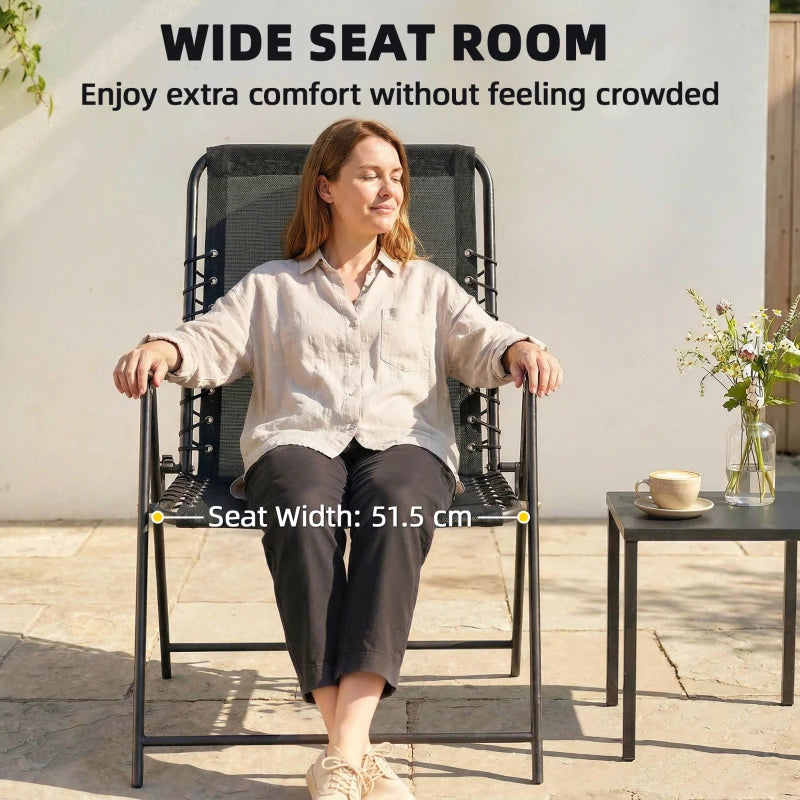 Black folding dining chair with wide seat, high back, and armrests for comfort