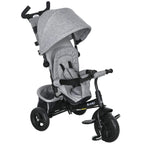 Kids trike with grey canopy, 5-point safety belt, parent handle and padded seat