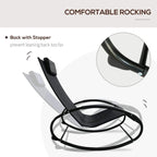 Black rocking recliner lounge chair with back stopper and padded headrest