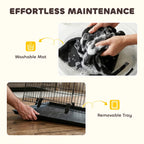 Black 3-tier cat cage with washable mat and removable bottom tray