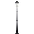 Black outdoor solar garden lamp post light with clear glass lantern shade