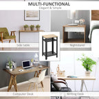 Multi-use oak and black side table with two wire-mesh shelves