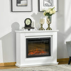 White freestanding electric fireplace suite with LED flame effect in a recessed glass firebox